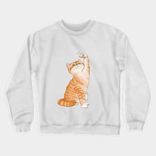 Cute Kitty playing with a Bee Crewneck Sweatshirt